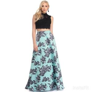 Beautiful Leanne Mint Floral two piece prom dress